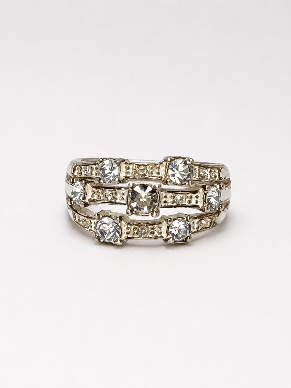 Multi-Band Clear Crystal Statement Ring R-7 - Picture 3 of 4
